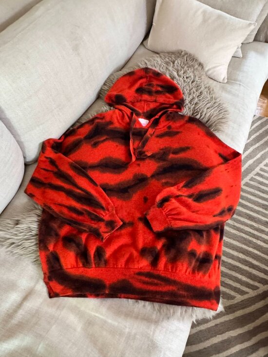 Crush Sweaters - CRUSH. Cashmere Tie-Dye Print Knit Hoodie - Orange & Charcoal